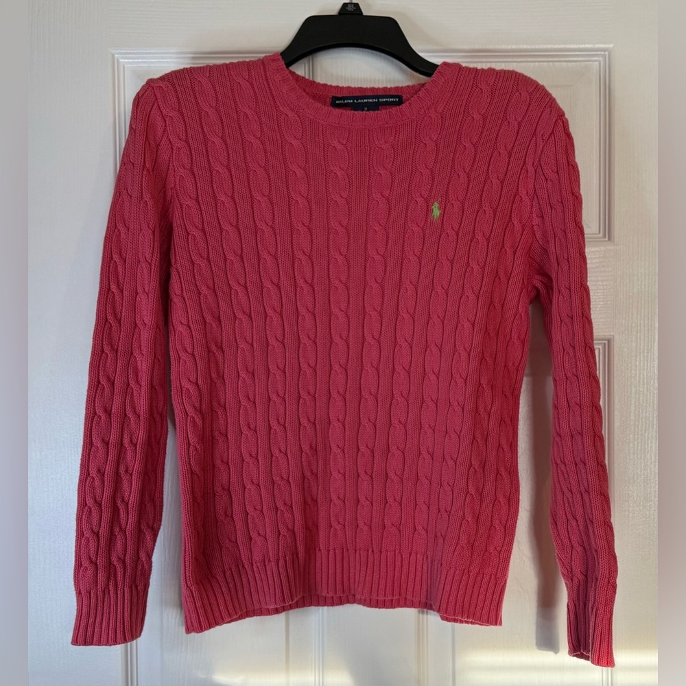 Vintage Women’s Ralph Lauren Sport Pink Cable Knit Crewneck Sweater Classic